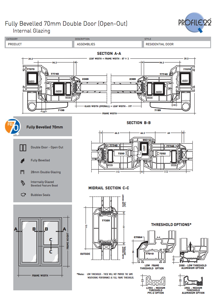 Profile 22 Bevelled Double Door Technical Specifications